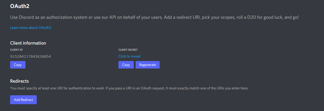 How the OAuth2 tab should look like.